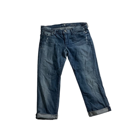 7 For All Mankind 7FAM Crop Straight Leg Jean Size 31 Flaw Distressed Cuffed - Picture 1 of 12